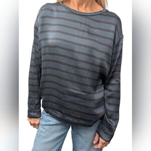Majestic Filatures Linen Silk Stripe Top Size 3 Blue Gray